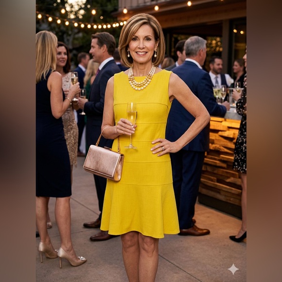 Enfocus Studio Dresses & Skirts - Enfocus Studio Yellow Fit & Flare Sleeveless Knee Dress Round Neck Women Size 6